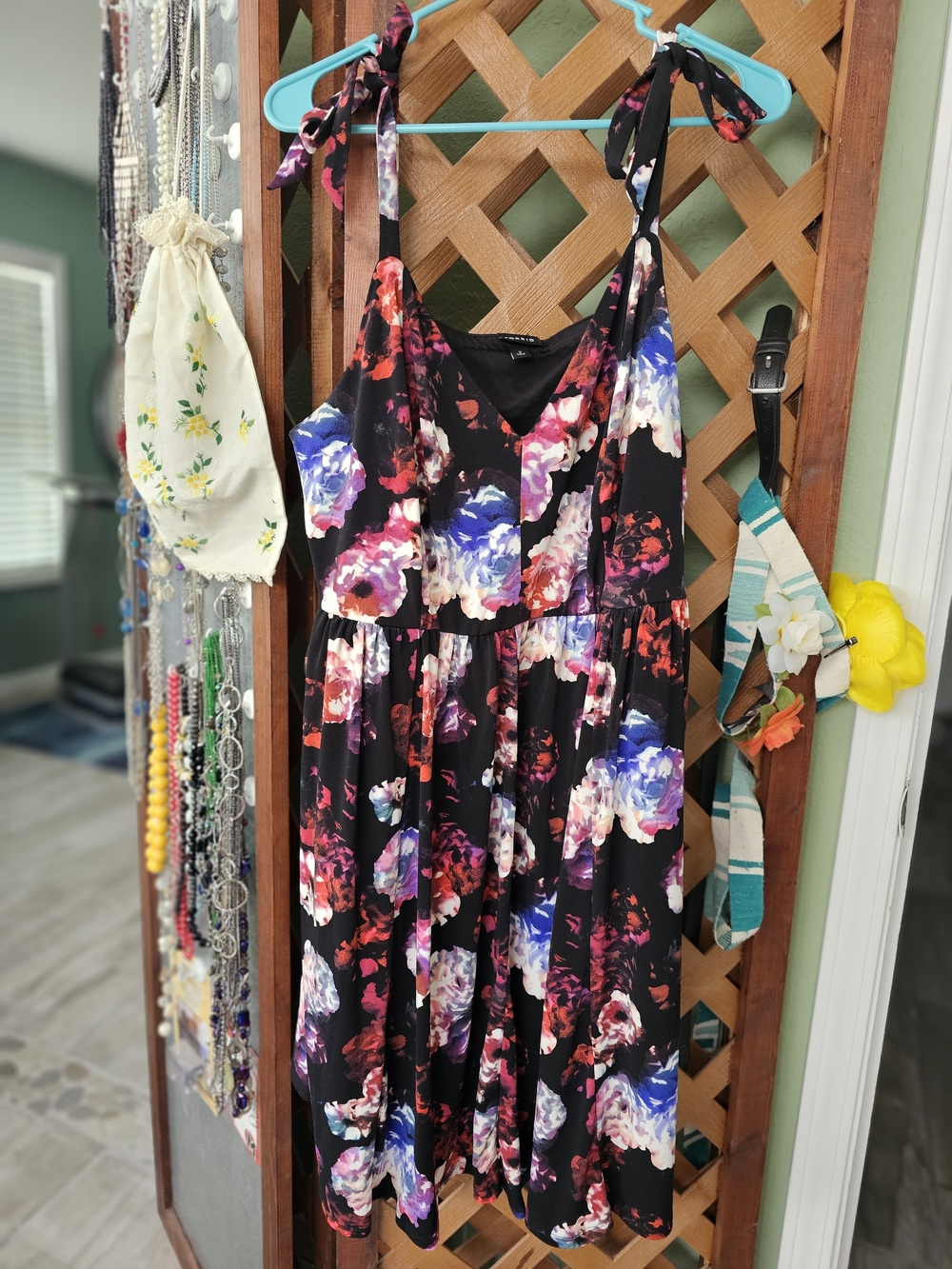 Torrid Black Floral Tie-Shoulder V-Neck Sundress